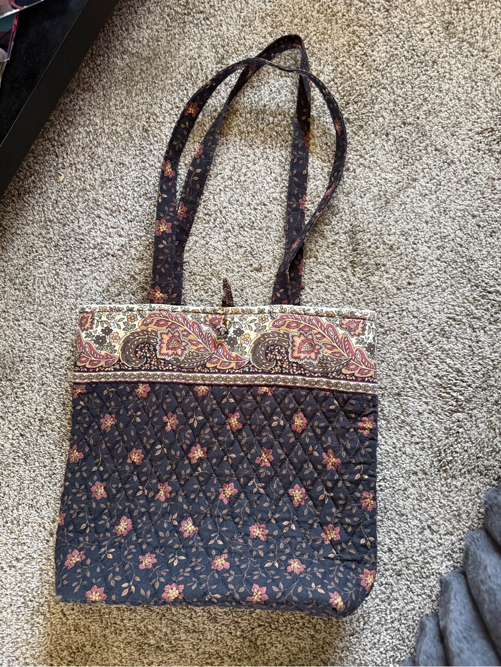 Vera Bradley Quilted Floral Tote Bag in Black and Brown